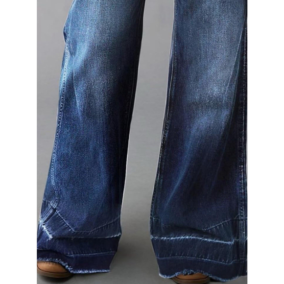 Flamingals Wide Straight Leg Mid Rise Baggy Pocket Denim Jeans Without Belt L - Picture 6 of 6